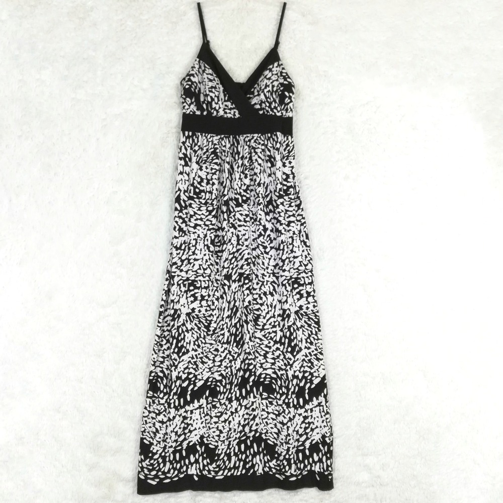 Christopher & Banks Womens Dress Maxi Spaghetti‎ Strap Black White Abstract M